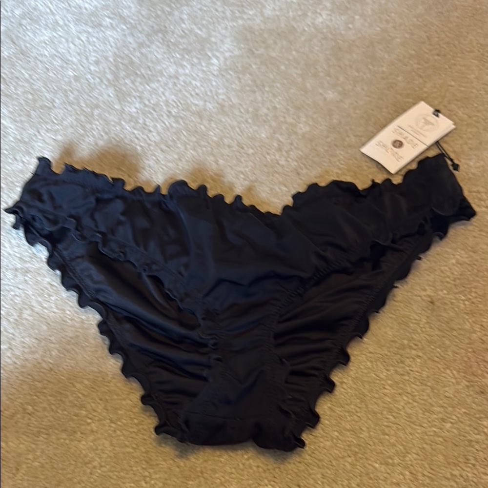 Shade & Shore Black Ruffle Bikini Bottoms